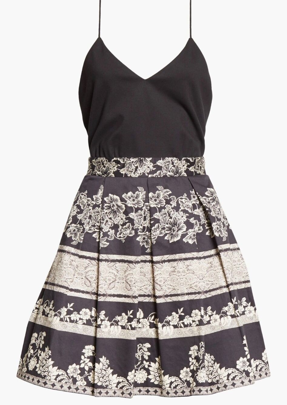 Alice + Olivia Madison Dress 14 Black White Pleated Fit Flare Floral Ballet - Picture 11 of 16